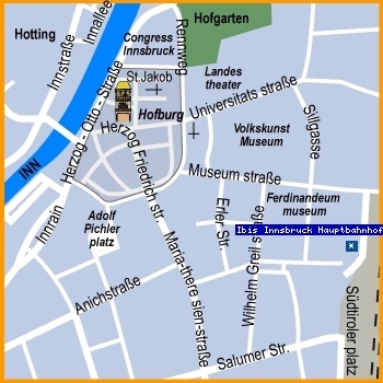 Location of Hotel Ibis Innsbruck Hauptbahnhof