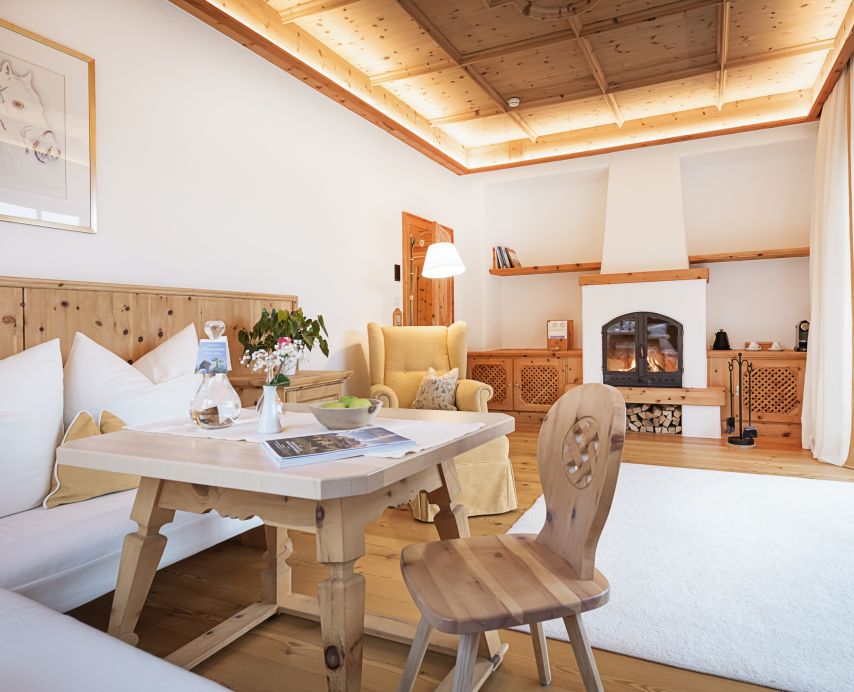 living room with open fire place